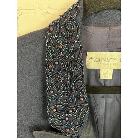 JOHN MEYER OF NORWICH blue wool beaded evening cocktail blazer coat 10 NWOT - Picture 3 of 9